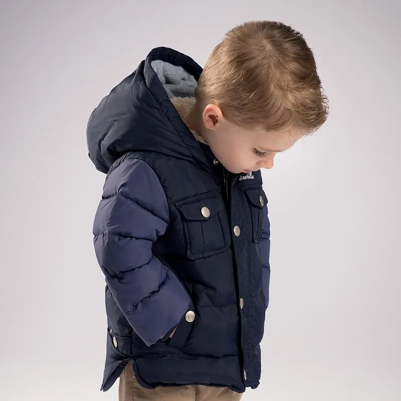 Dave bella/зимняя темно-синяя куртка-пуховик для маленьких мальчиков детское белое пуховое Стеганое пальто Детская верхняя одежда с капюшоном DB6322