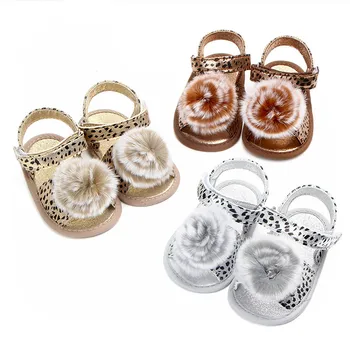 

2020 New baby Fur Ball Leopard Sandals Newborn Baby Girl Infant Shoes Cute Casual Soft Breathable PU Leather Prewalker 0-18M
