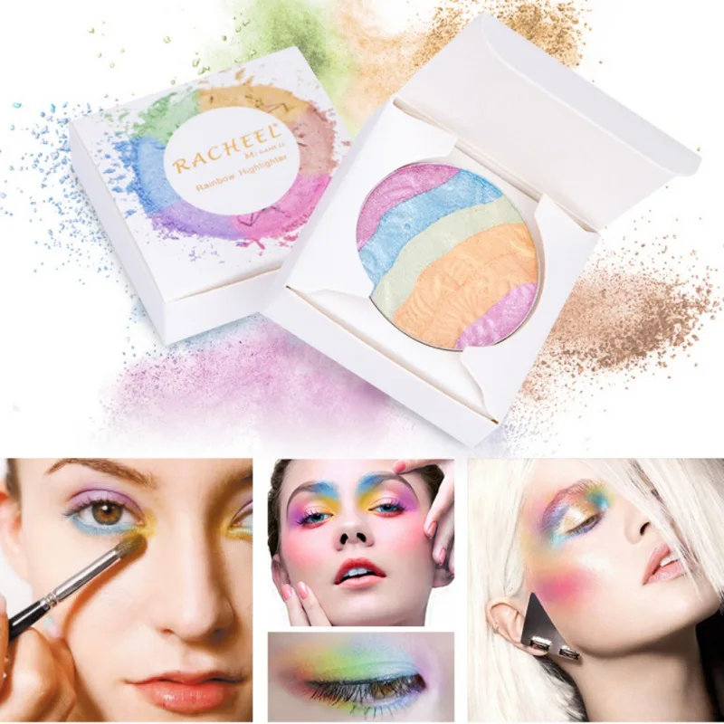 Newest Women Rainbow Highlighter Eyeshadow Pallete Makeup Shimmer Long