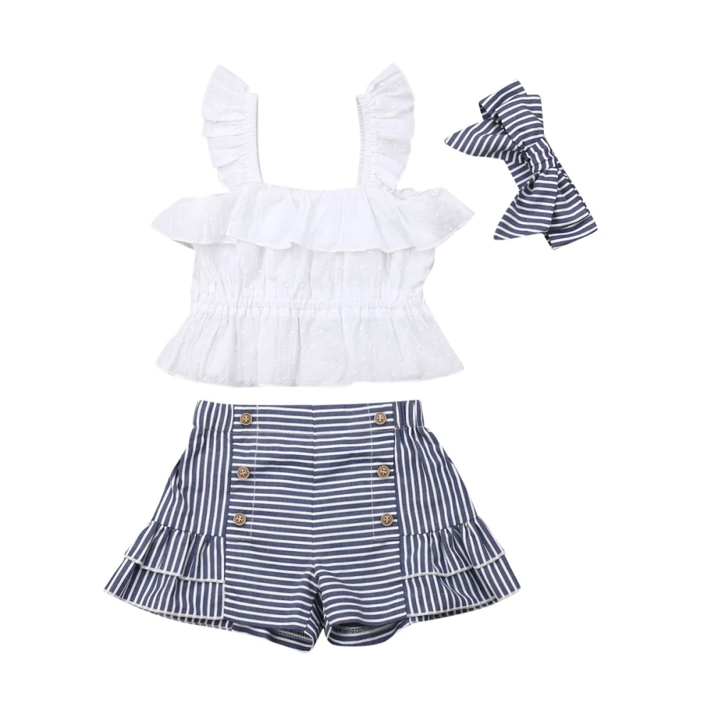 

Summer Toddler Kids Baby Girl Clothes Sets Sleeveless Strap Tops+Striped Shorts+Headband Outfits Clothes