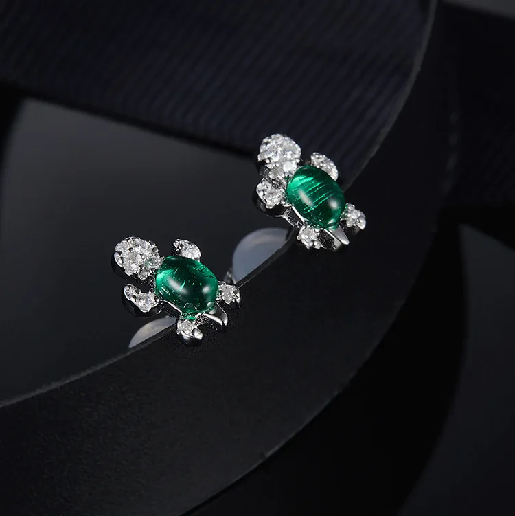 

ZOZIRI real 925 sterling silver green cz turtle tortoise stud earrings,fancy monaco AP design cute mini charms earring