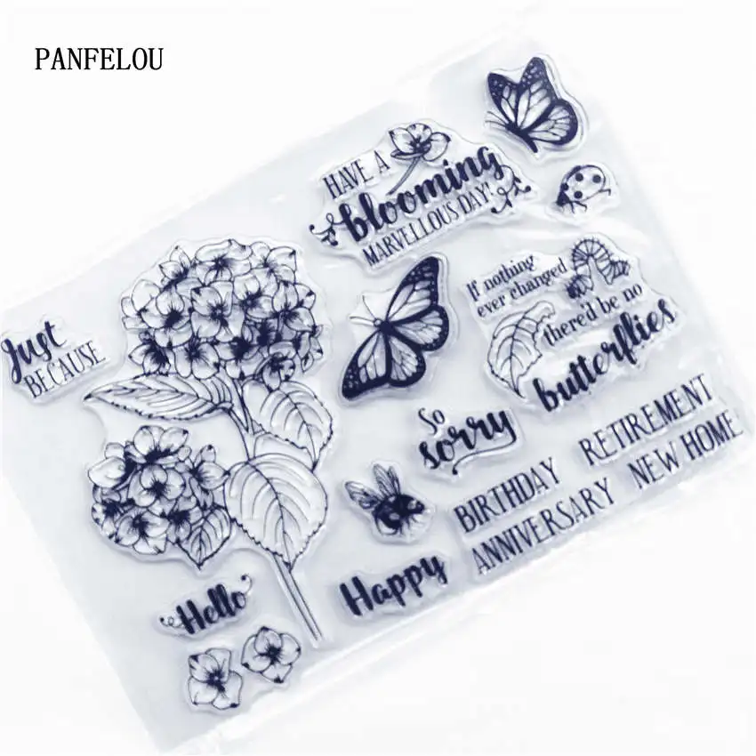 Happy Birthday Retirement Anniversary New Home Flowers Butterflies Clear Stamps for Card Making Decoration and DIY Scrapbooking Tools
