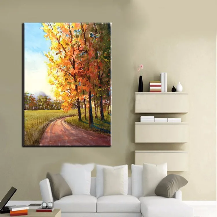 

Blue Sky And Golden Trees Oil Painting On Canvas Hand Painted High Quality Landscape Pictures For Wall Decor Wholesale