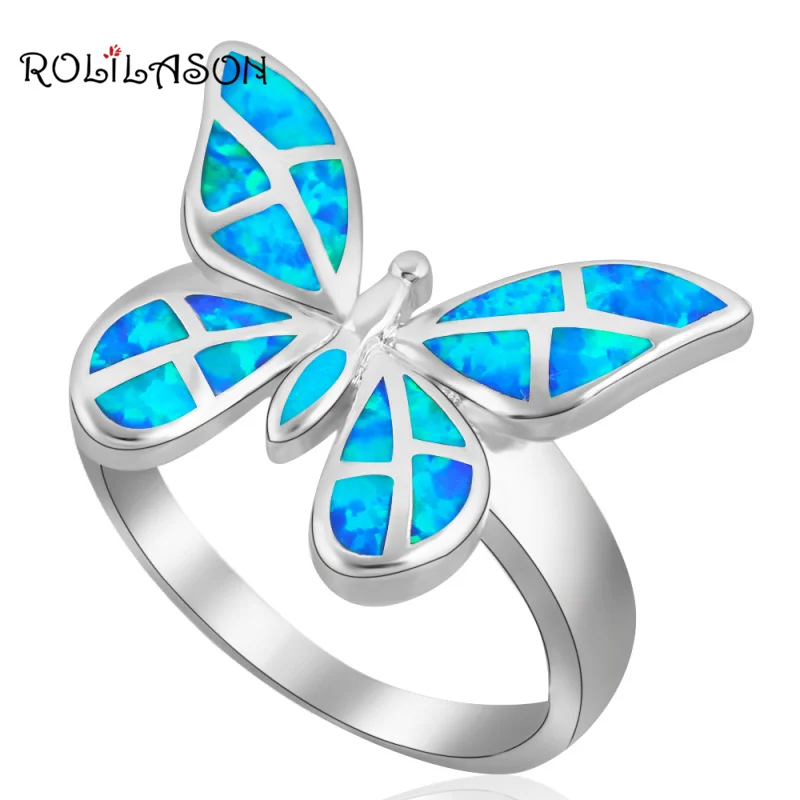 ROLILASON Новое поступление высокое качество синий огненный опал серебряная | Кольца для помолвки -32777001757