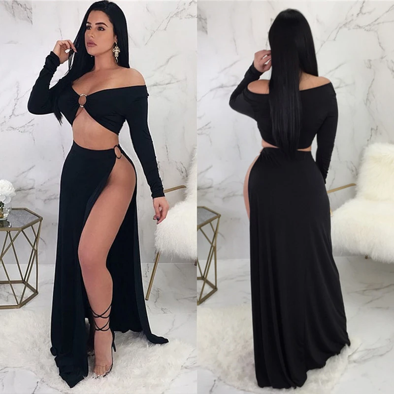 long sleeve long dress with split