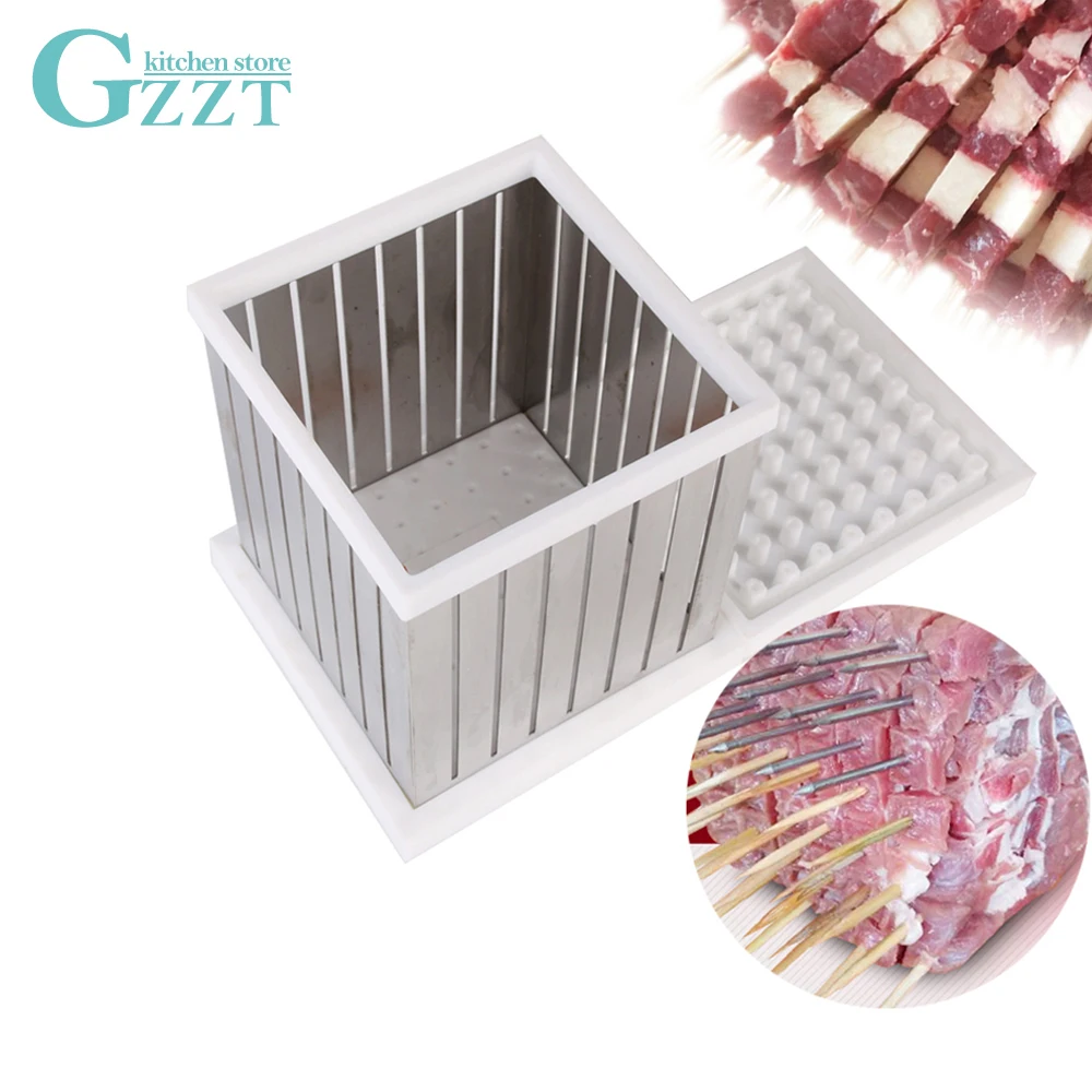 

GZZT BBQ 64 Holes Kebab Maker Box Stainless Steel Rapid Wear Meat Brochettes Skewer Machine Easy Barbecue Skewers Make BBQ Tool