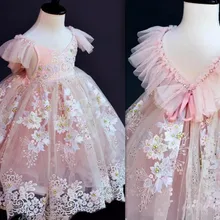 Роскошные блестящие платья с бусинами и жемчужинами для девочек на свадьбу; Пышное Платье до щиколотки для девочек; бальное платье