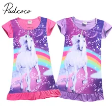 Коллекция года, новое Брендовое детское платье-футболка с рисунком лошади для девочек ночная рубашка, пижамы, ночная рубашка с короткими рукавами, милое платье
