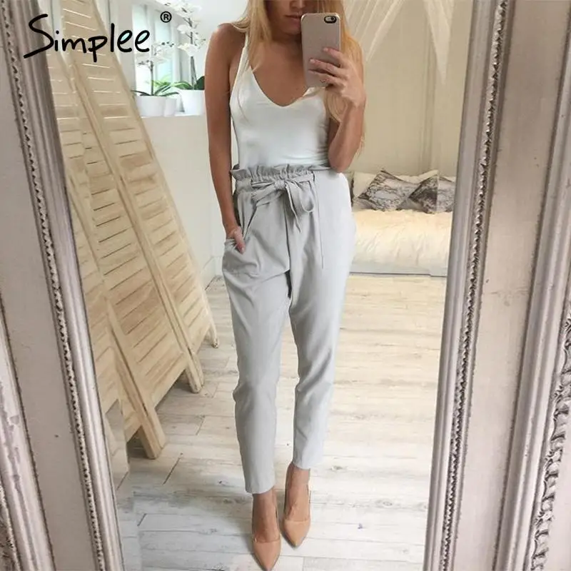 Simplee Apparel ПР шифон высокой талии шаровары Женщин stringyselvedge летний стиль