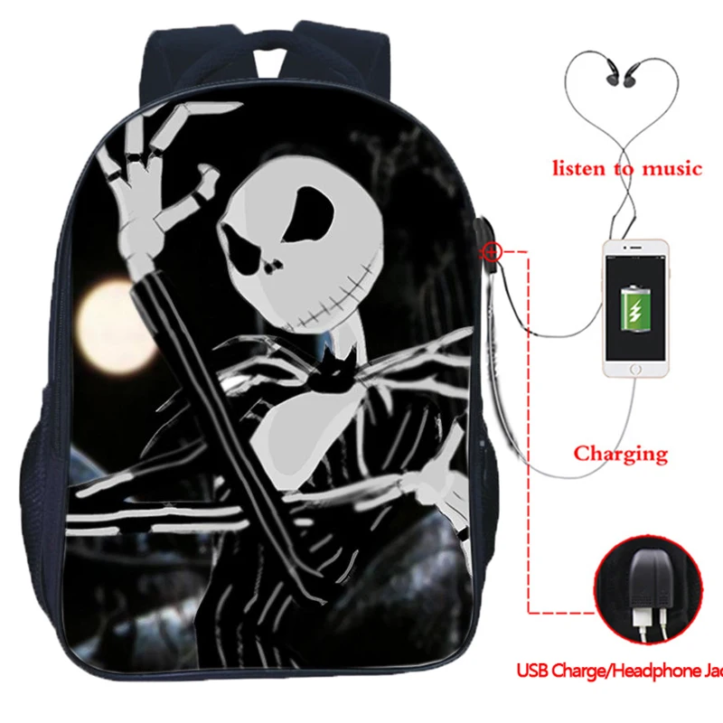 The Nightmare Before Christmas Backpack USB Charging Backpack Jack Skellington School Bag Backpacks Multifunctional Travel Bags - Цвет: 13