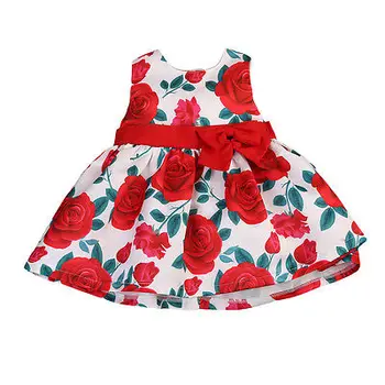 

princess kid girls floral dress 2017 new Red rose sleeveless big bow kid baby girl tutu dress party wedding baby girl dress