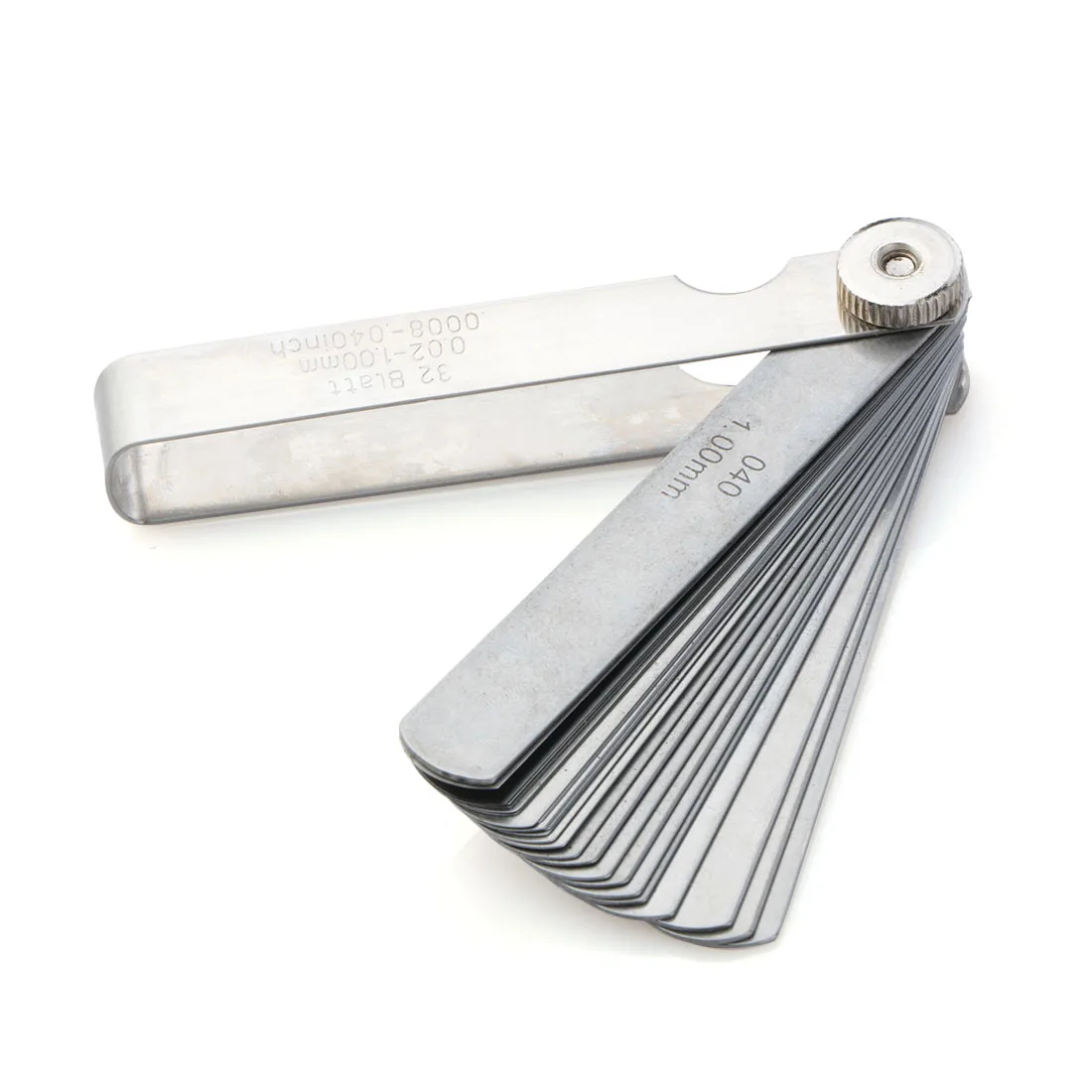 

Steel 32 Blade Laser Feeler Gauge Tune Up Thickness Set IMP / METRIC + BRASS feeler 0.02-1.00mm Metric Measuring Tool P20