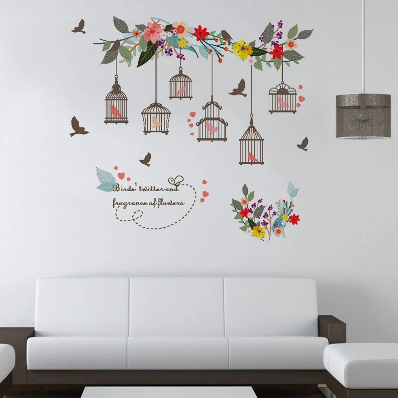 DIY 2019 New Flower Vine Bird Cage Wall Stickers Removable Art Decal Home Decor Mural Vinyl