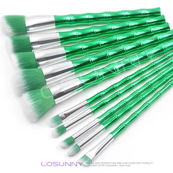 

10PCS Green Bamboo handle Makeup Brush Set Professional Foundation Blusher Powder Brush Tools Eyeliner Concealer Make up Brushes