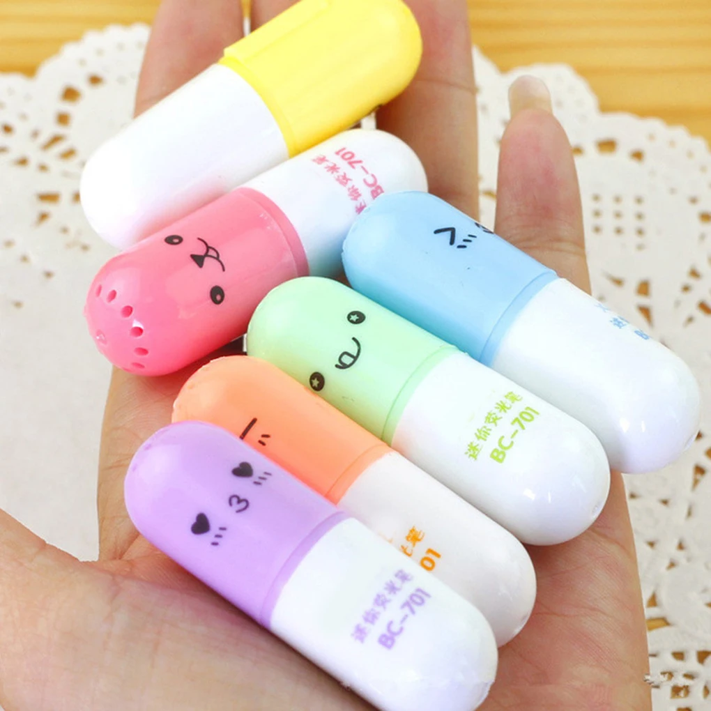 

6pcs gadgets Funny Pen Capsule shape Stretch pen Magic with expressions pills ballpoint pen L4C002