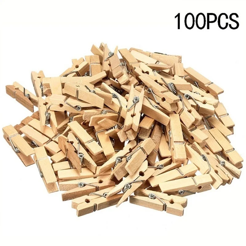 

100Pcs Mini Pegs 3cm Natural Small Wooden Peg Clip Clamp Wood Fabric Clips
