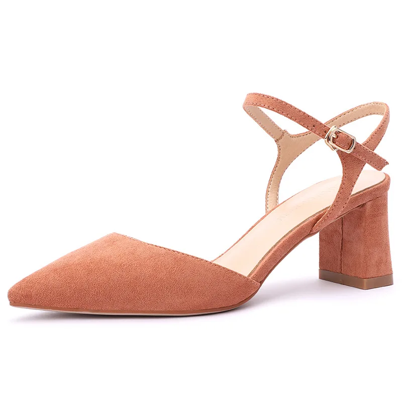 

2019 spring new women's shoes thick bottom back pointed sandals high heel suede single shoes women.