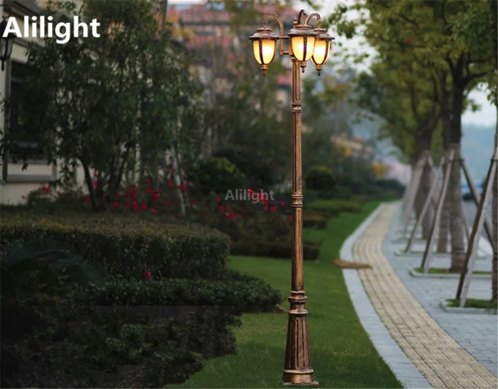 Европейские садовые уличные осветительные столбы черного/бронзового классического ландшафтного освещения лампы 2 м/2,5 м/2,9 м алюминиевые светильники переменного тока 100-240 В