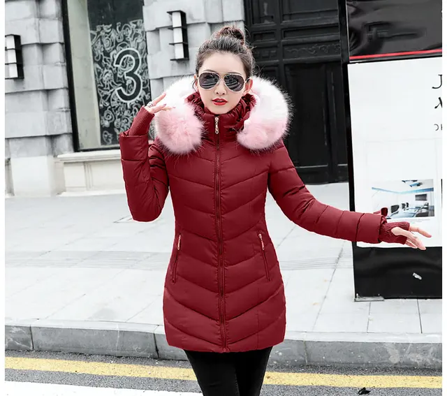 womens winter jackets and coats 2018 Parkas for women 4 Colors Wadded Jackets warm Outwear With a Hood Large Faux Fur Collar -