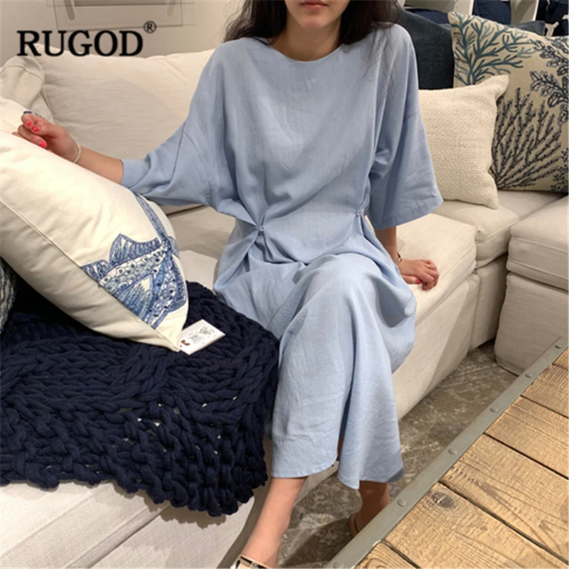 RUGOD 2019 Новое Женское однотонное свободное платье стильное на пуговицах с круглым