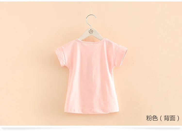 Girls Clothes 2018 Summer 100% Cotton White Pink Solid Color V Tassels Patchwork Short Sleeve O-Neck T Shirt Girls (3)