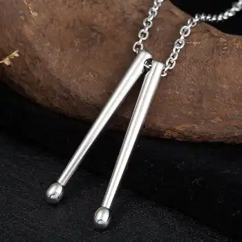 WAWFROK Men Collar de Cadena Rockers Jazz Band Drum Drummers Snare drum stick Stainless Steel Necklace Pendant Wholesale