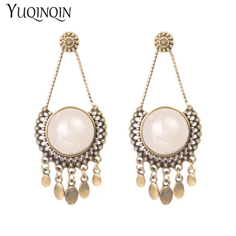 

Vintage Long Dangle Gold Metal Tassel Round Resin Earrings Women Big Geometric Acrylic Boho Drop Earring Fashion Jewelry Brincos