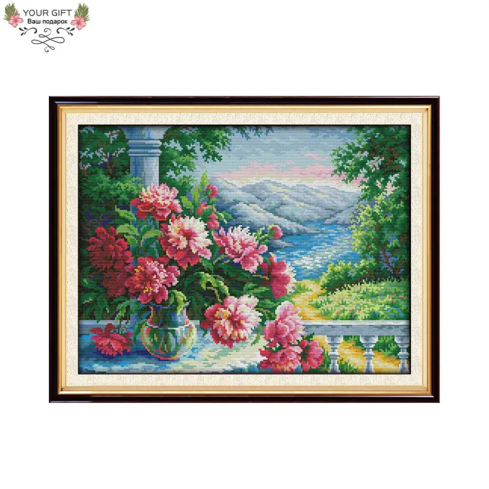 

Joy Sunday F926 14CT 11CT Counted and Stamped Home Decor Vase With Distant Mountains Needlework Embroidery Cross Stitch kits