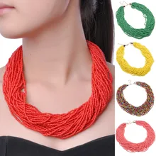 Twist 16 Creative Pure Colors 40 Layers Chain Style Bib Pendant Necklace Plastic Handmade Beaded Necklaces Party Beads Jewelry