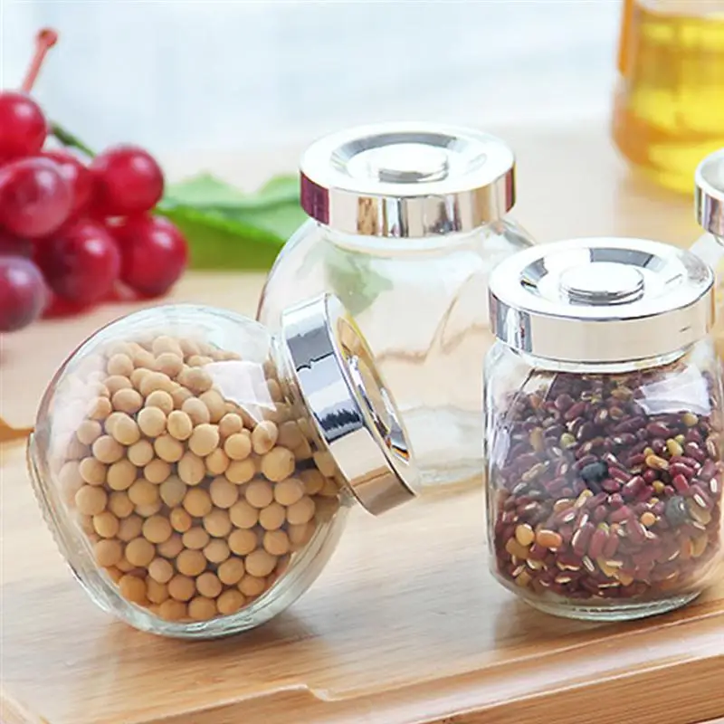 

2Pcs Kitchen Storage Sealed Cans Portable Transparent Round Storage Tank Storage Jar Grain Container for Candy Seasoning Spice