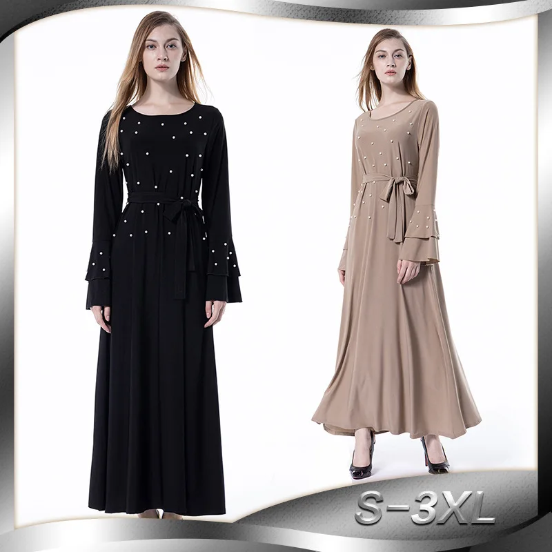Женское мусульманское платье с длинным рукавом и бусинами Abaya макси