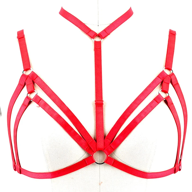 

Red Strappy Chest Belt Sexy Harness Bra Pastel Goth Punk Lingerie Elastic Hollow Out Plus Size Adjustable Bralette Festival Rave