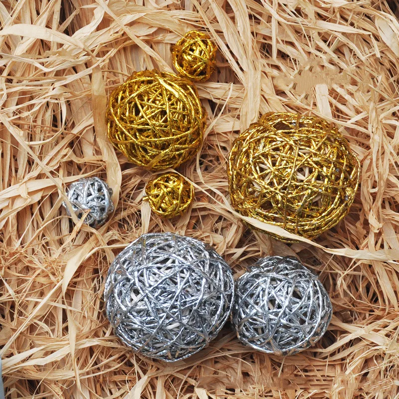 

3/5/7CM Color Xmax Rattan Ball Aromatic White Rattan Ball Lamp String Decor Creative Wedding Party Festival Decor Gold Ball 10PC