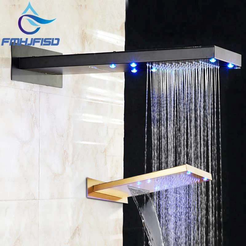 

NEW LED Oil Rubbed Bronze 22" Rain Shower Head Waterfall Top Over-head Sprayer Golden LED Shower Head Waterfall Shower