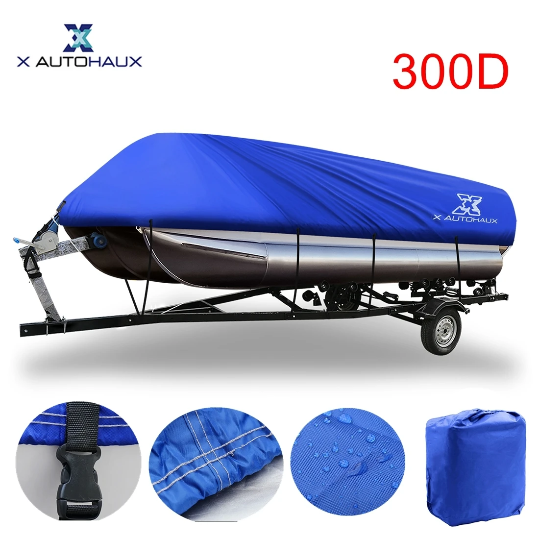 

X Autohaux 300D Boat Cover 17-20ft/21-24ft 600*400cm/740*400cm Waterproof Trailerable Fishing Ski Bass for Square Shape Boats