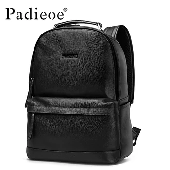 

Padieoe New Designer Leather Men Backpacks Luxury Brand Genuine Leather Male Bagpack Fashion Casual Men's Daypacks School Bags