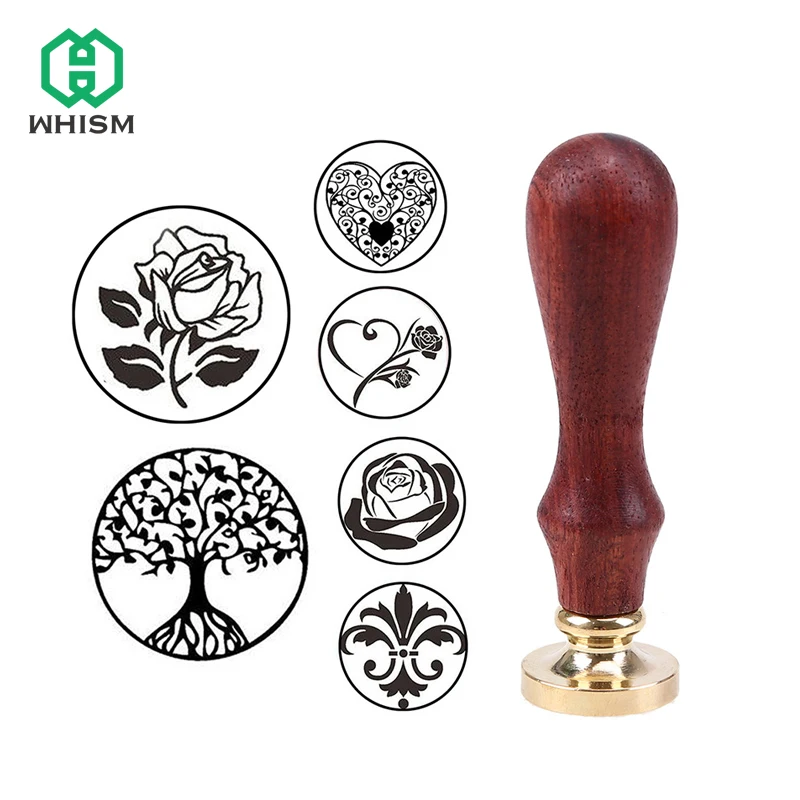 

Brass Head Wooden Handle Flower Heart Tree Wax Seal Stamp Invite Letter Card Envelope Decor for Wedding