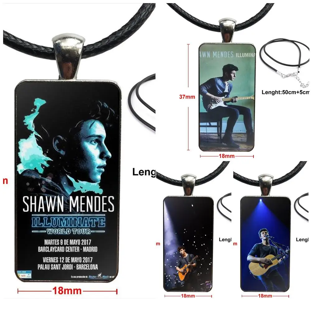 

For Women Girl Gift Vintage Jewelry Steel Color Glass Cabochon Choker Pendant Long Rectangle Necklace Shawn Mendes Illuminate