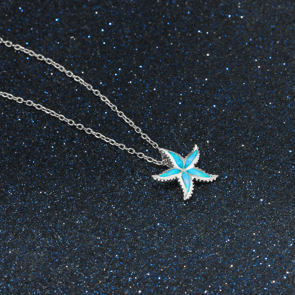 925 пробы серебристо-голубой опал ожерелье с подвеской Морская звезда океана ожерелья в виде животных украшения для Для женщин подарок для