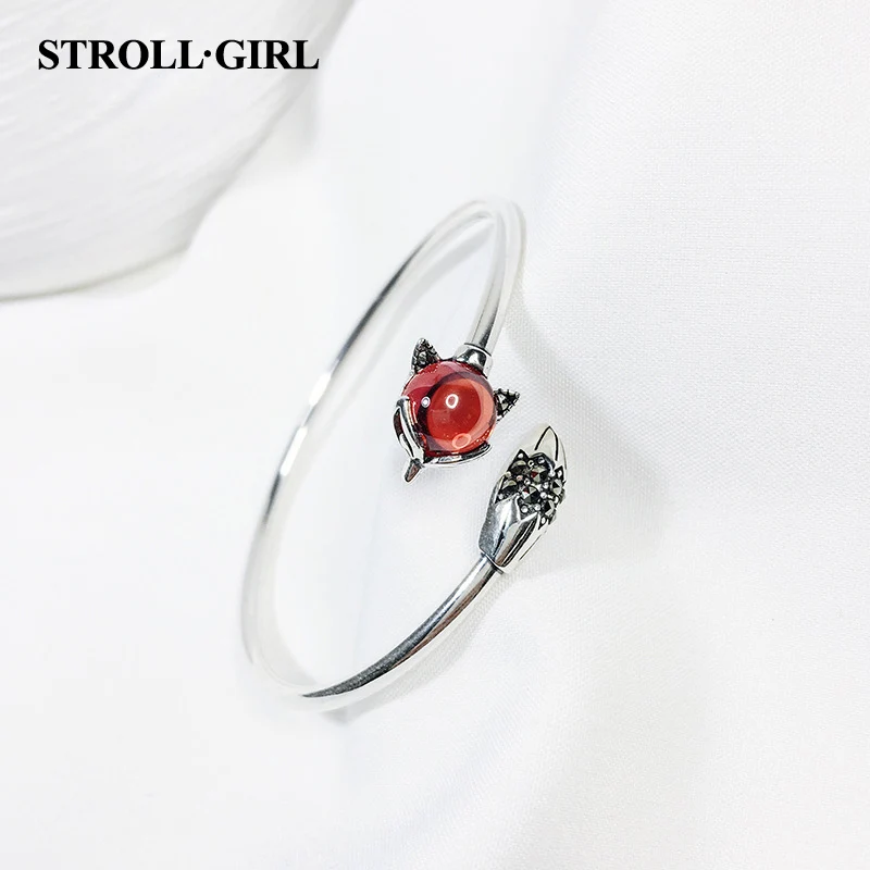 StrollGirl,, винтажное серебро 925, красный камень, лиса, палец, кольца, открытый размер, для женщин, модное ювелирное изделие, на продажу - Цвет основного камня: Bangle