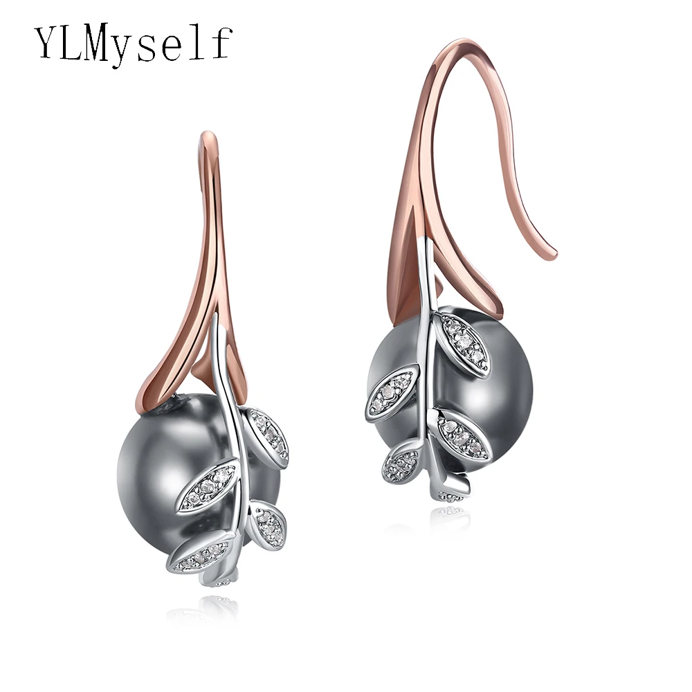 Dropshipping rose gold plate pave grey pearl cubic zircon crystal Wholesale cheap jewelry lots Dangling earrings