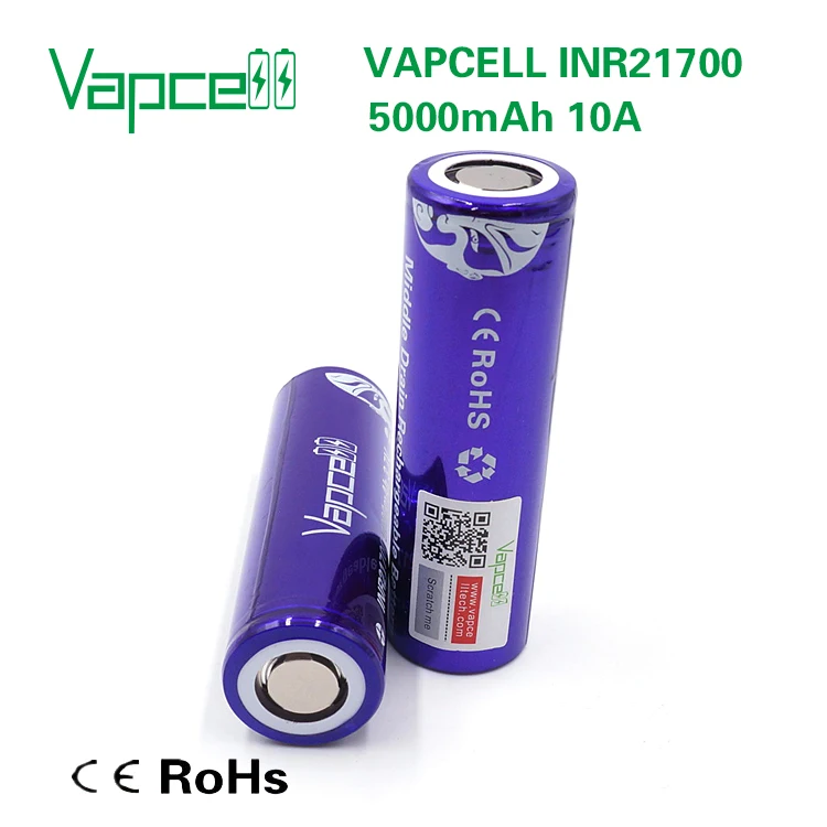 1 шт. vapcell INR21700 21700 батарея 5000 мАч 10А перезаряжаемая батарея высокой мощности vape cell smoke E-CIG box mod IMR VS Keeppower