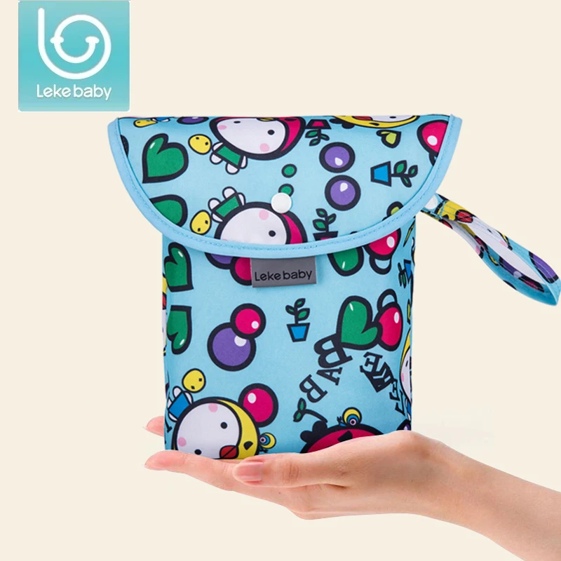 lekebaby Baby mini diaper bag Printed cute button Wet Dry Bag Waterproof Wet Cloth Diaper