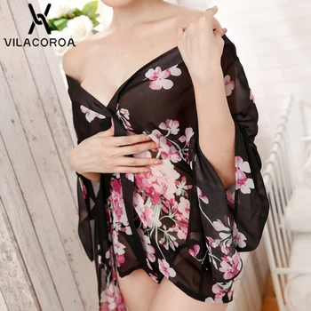 

NEW Transparent Sexy Chiffon Pajamas Set Pyjamas Women Plus Size V-Neck Japanese Clothes Pajamas Set pyjama femme pijama mujer