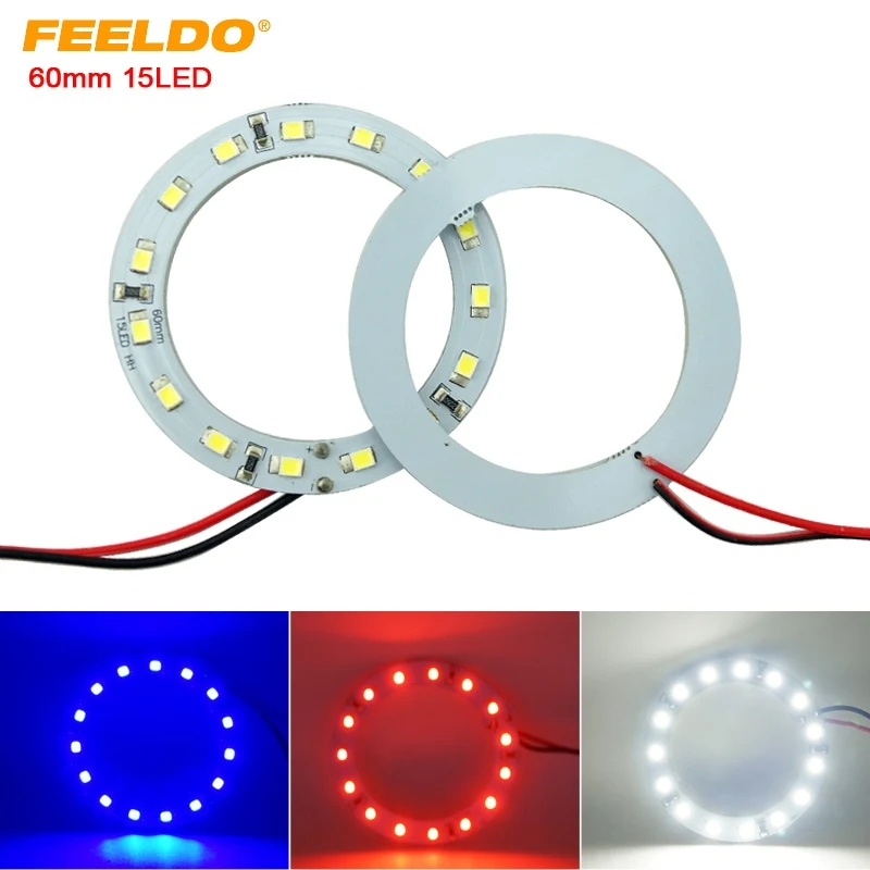 

FEELDO 2Pcs/lot 60mm Car Angel Eyes 1210/3528 15SMD LED Headlight Halo Ring Angel Eye Lighting White Red Blue #AM2667