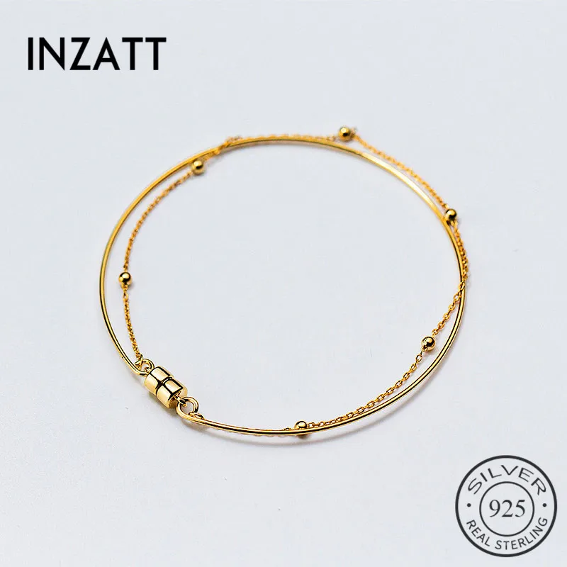 

INZATT Real 925 Sterling Silver Trendy Minimalist Beads Bracelet Personality Magnet buckle Fine Jewelry Gold Colors For Women