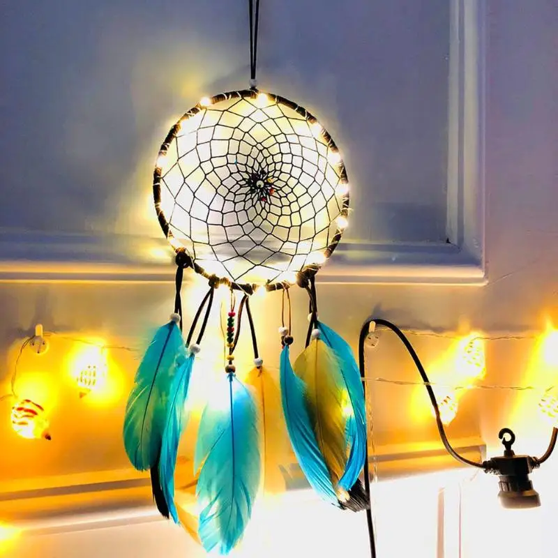 

Wind Chimes Dream Catcher Feather String Light Net Ornaments Home Wall Hanging DIY Craft Gift Home Decoration 2019