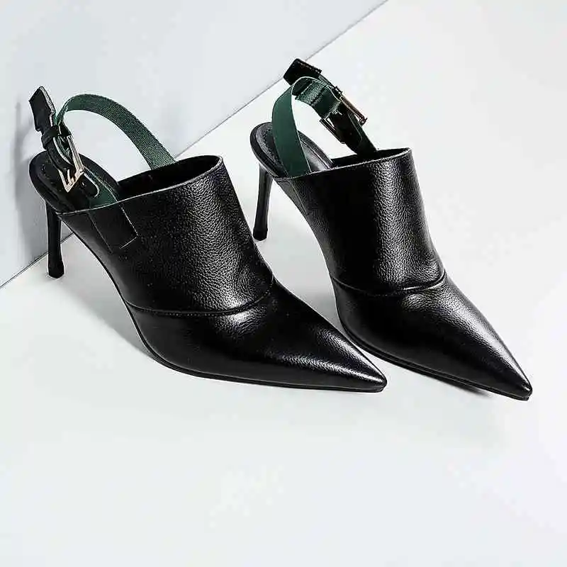 Pointu En Mode Véritable Pompes Solide 2018 Beige Femmes L23 Mules Haut Cuir Peu Bout Profonde Stiletto Lady Office noir Slingback Talon Streetwear 5ztdqdwU