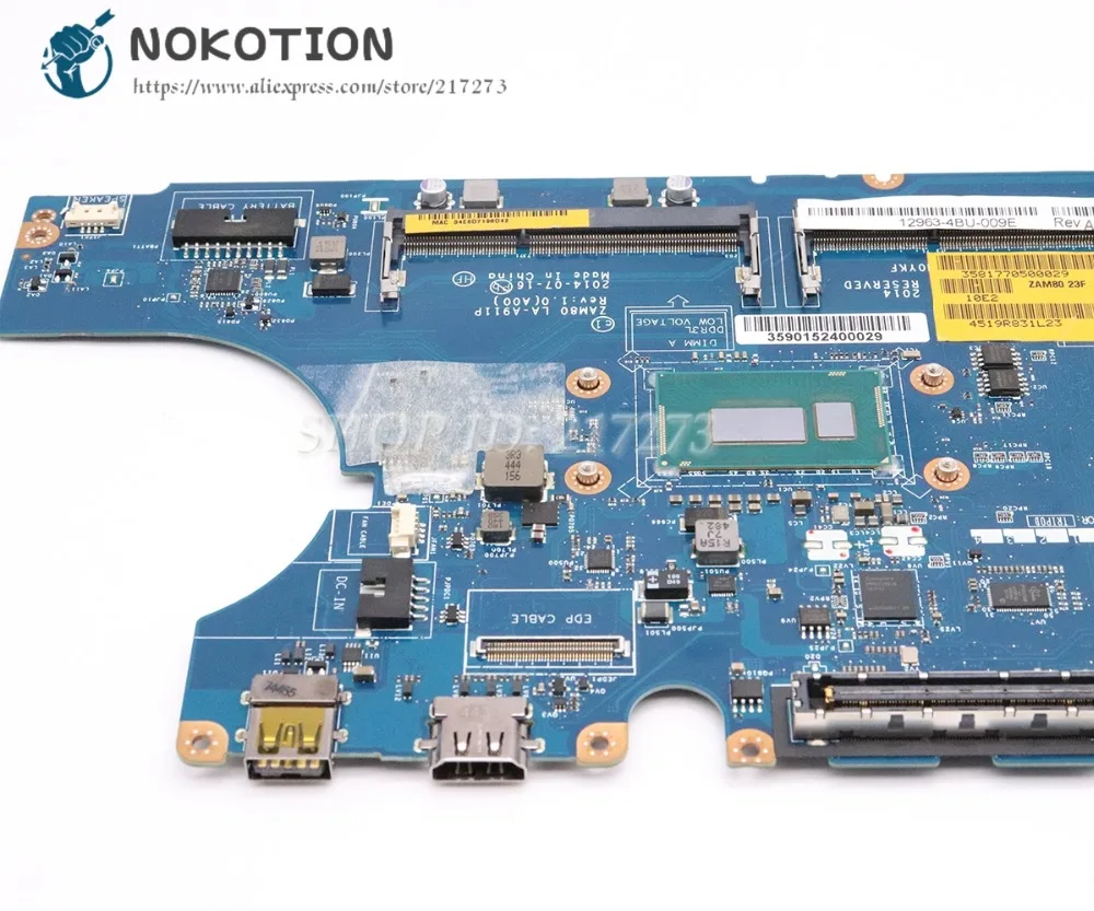 NOKOTION для Dell Latitude 15 E5550 Материнская плата ноутбука ZAM80 LA-A911P CN-0H89GR 0H89GR I3-5010U Процессор DDR3L