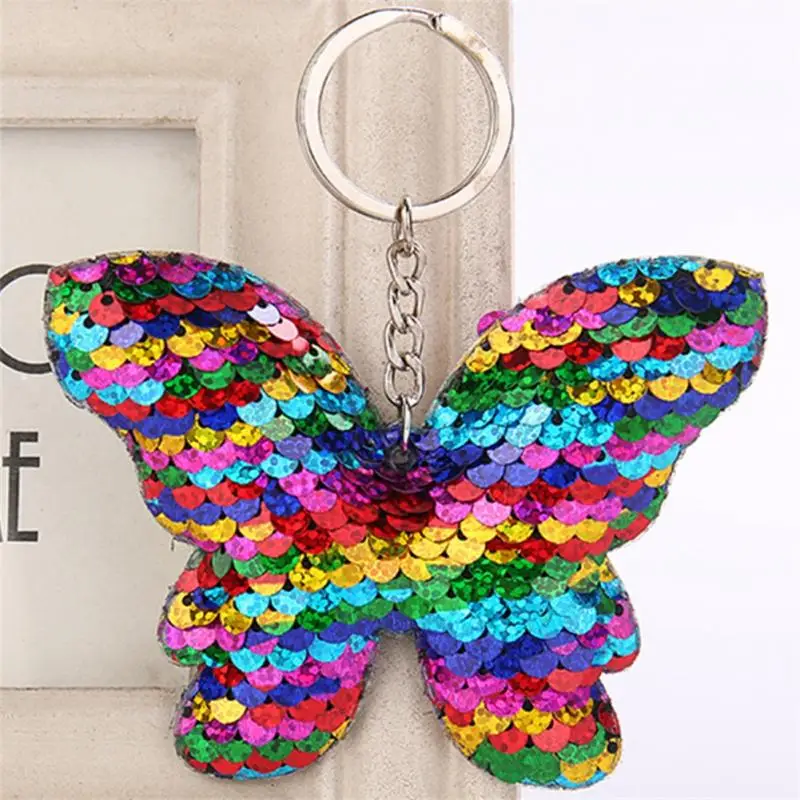 

2019 Fashionable Keychain Butterfly Shape Reflective Glossy Sequin Key Chain Key Bag Hanging Decoration Key Ring Gift Jewelry